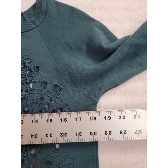 Dries Van Noten Teal Cotton Embroidered Cutout Lace Sweatshirt Womens Small - Picture 8 of 9
